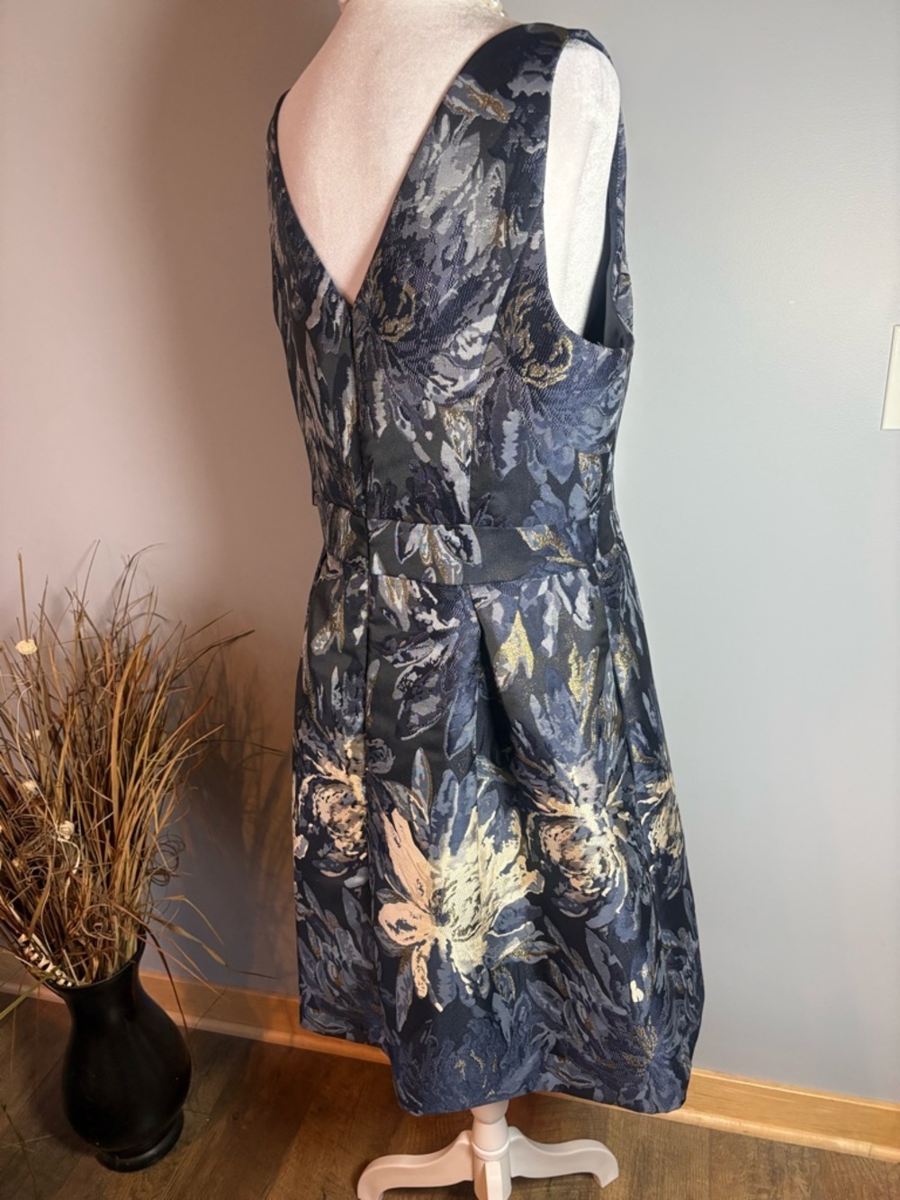 NWT Jessica Howard Navy Gold Floral Dress Size 14 Fit & Flare - Picture 5 of 13